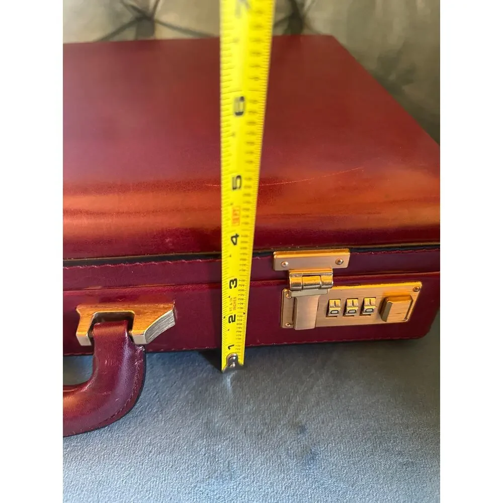 VTG attaché briefcase genuine leather brown burgundy gold tone locks hardware!